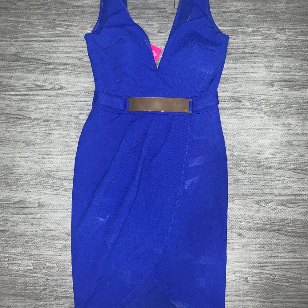 Royal blue deep v cut cocktail dress